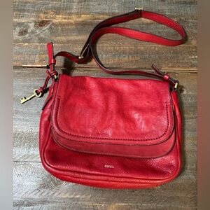 Fossil Peyton Large Double Flap Crossbody Crimson Red